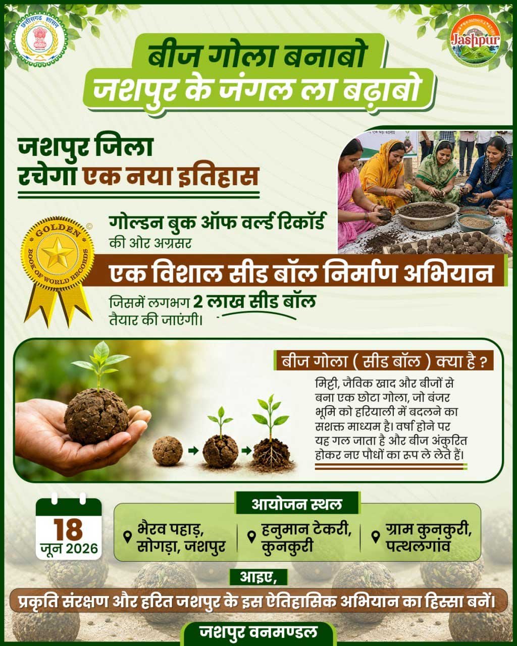  ‘बीज गोला बनाबो-जशपुर के जंगल ला बढ़ाबो” महाअभियान की शुरुआत