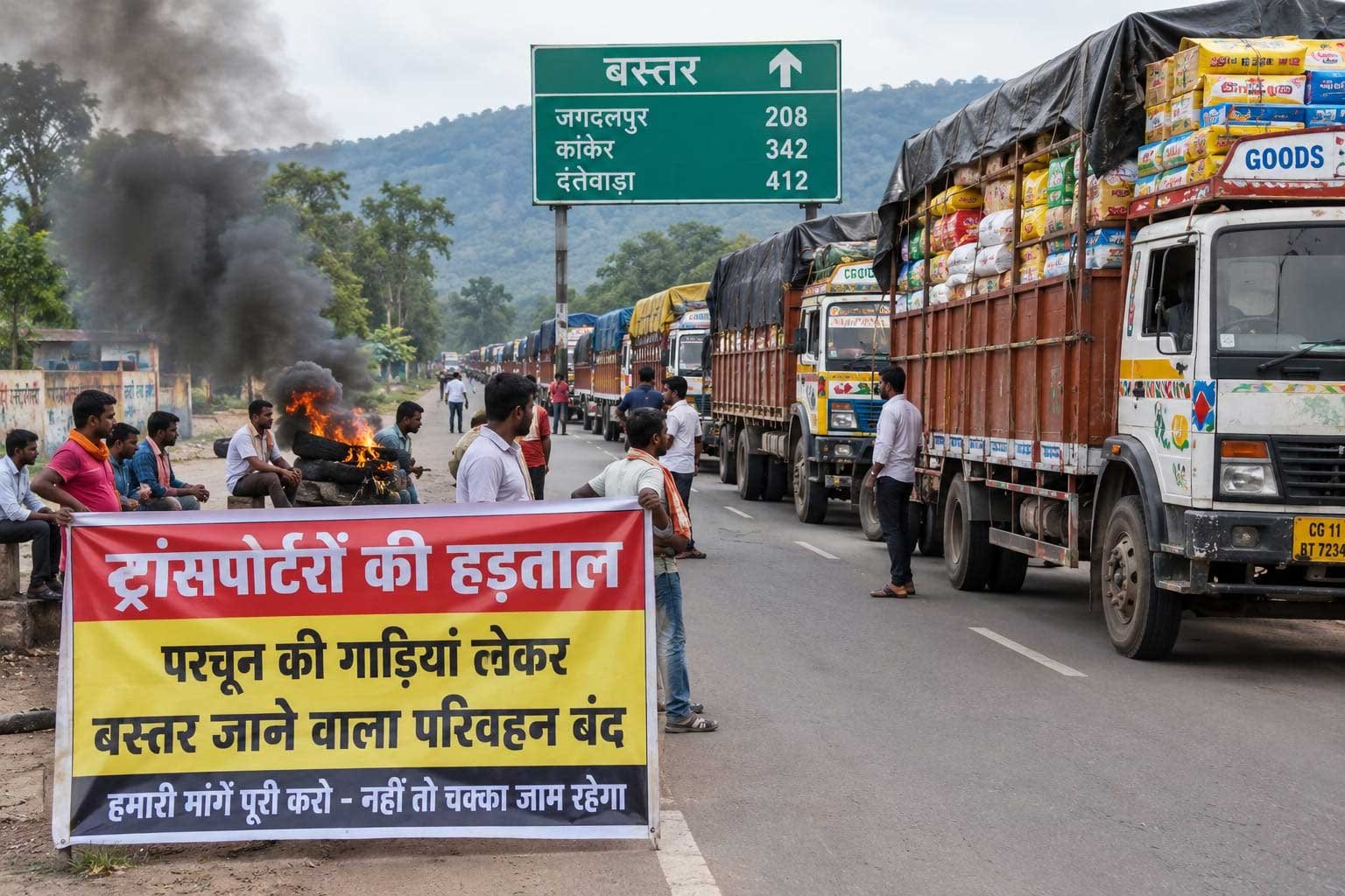 बस्तर परिवहन विवाद फिर गहराया: सोमवार से अनिश्चितकालीन महाबंद का ऐलान, 300 परचून ट्रांसपोर्टर हड़ताल पर
